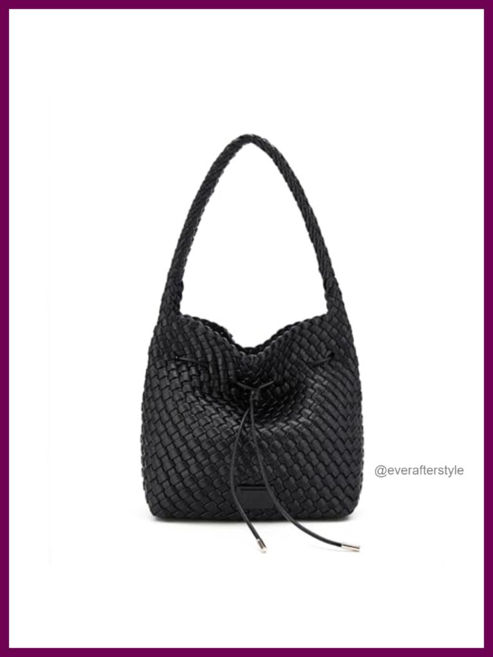 Handwoven Vegan Leather Bucket Shoulder Bag Drawstring Closure